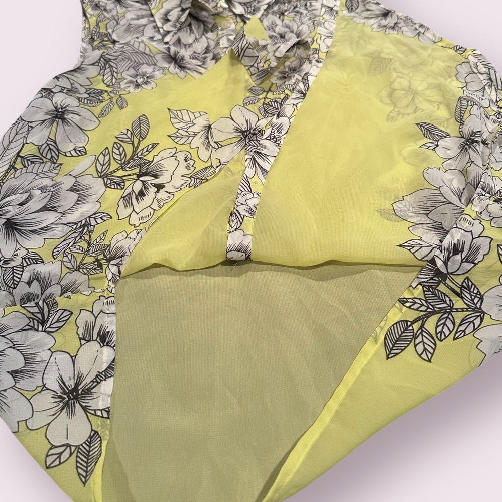 Women's Apt. 9 Neon Yellow Floral Sheer Sleeveless Button Front Blouse Size Med - Picture 6 of 9
